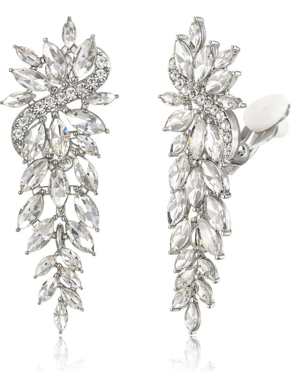 Glamorous Clip-On Marquise Rhinestone Dangle Earrings for Women - Statement